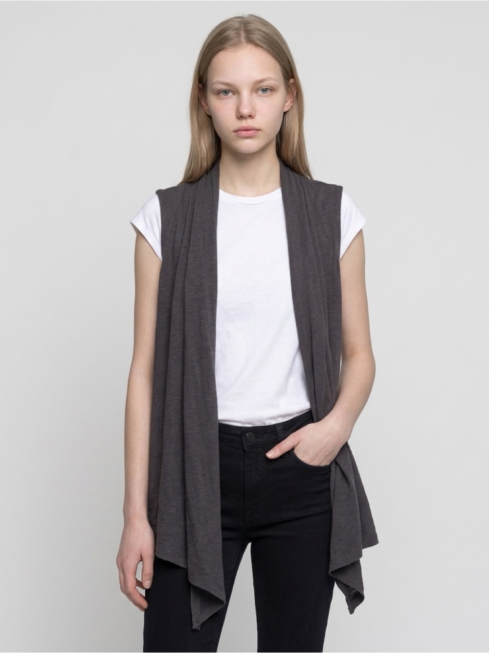 NWOT American Eagle Outfitters Charcoal XXL Sleeveless Draped Open-Front Vest